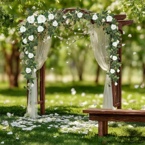ZIFTY 5Pcs 32.5FT Flower Garland Artificial Rose Vine White Fake Silk Floral Hanging for Wedding Arch, Garden Tea Party Backdrop Room Decor and Home Decoration Outdoor Wall Decor