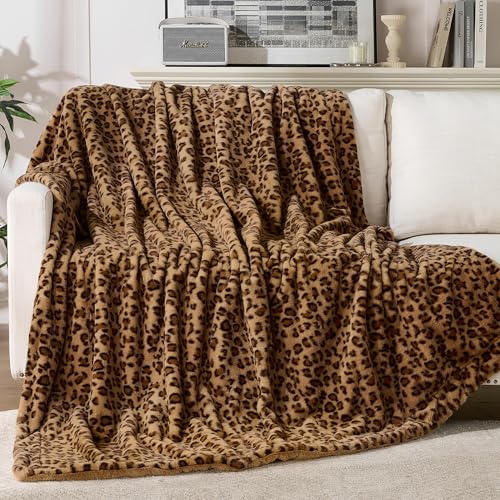 GALMAXS7 Cheetah Throw Blanket, Double-Sided Plush Fluffy - Luxury Faux Fur Leopard Print Blanket, Soft and Cozy Room Decor (50x60 Inches, Brown)