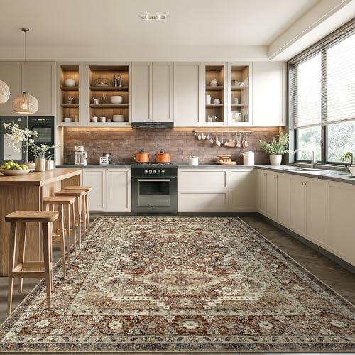 Rugland 5x7 Area Rugs for Living Room, Vintage Washable Area Rug, Rust