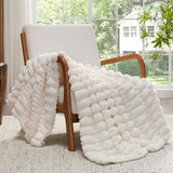 BEDELITE Faux Fur Cream Throw Blanket for Couch - Super Soft & Cozy Plush Striped Blanket for Sofa and Room Decor, Luxury Fluffy All-Season Blankets Gift for Women, Men, Mom, Dad, 50x60 inch, Cream