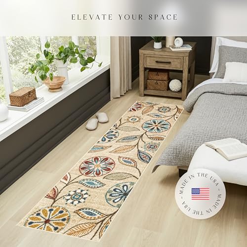 Maples Rugs Reggie Bohemian Floral Print Runner Rug, 2' x 7', Beige