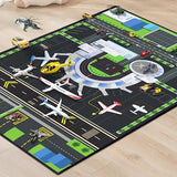 Play Rug for Kids Playroom, 2x3 Airport Carpet with City Road Traffic System and Aircraft Runway, Airport Playmat Airplane Rugs Non-Slip Washable Area Mat for Boys Bedroom