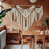IOWER Boho Woven Wall Hanging Handwoven Brown and White Geometric Tapestry Handmade Macrame Decor for Modern Bedroom Living Room Apartment Office Home 47" W x 35" L