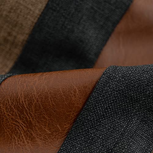 Yangest Patchwork Pillow Cover 12x20 Inch Luxury Cotton and Linen Cushion Cover Faux Leather Pillowcover for Couch Bedroom Living Room, Brown