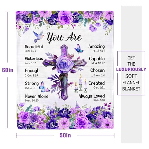 Christian/Religious/Inspirational/Spiritual Birthday Gifts for Women, Baptism Gifts for Girl, Religious Gifts for Mom Sister Friend, Purple Blanket, Christian Throw Blanket 50" x 60"