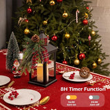 Christmas Decorative Lantern with LED Candle – Black Holiday Lantern with Pinecones, Red Bow – Battery Operated Christmas Table Centerpiece for Indoor/Outdoor Decor(2pack)