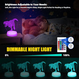 Dinosaur Night Light - 3D Acrylic 16 Color Changing Lamp with 3 Dino Patterns Remote Control, Kids Gift for Birthday Christmas