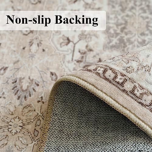 2x6 Hallway Washable Runner Rug : Vintage Soft Kitchen Laundry Runner with Non Slip Backing Farmhouse Entryway Living Room Floor Mat Stain Resistant Carpet for Bedroom Bathroom Distressed Beside Rug