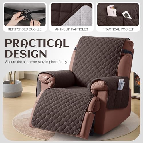 KinCam 100% Waterproof Recliner Loveseat Cover with Console X1, Recliner Couch Covers X1, Recliner Chair Covers X1(Chocolate)