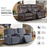 KinCam Loveseat Recliner Covers with Middle Console Slipcover, Recliner Sofa Covers 2 Seat Couch Cover Stripe Jacquard Furniture Protector Covers with Elastic Bottom for Kids, Pets (Dark Gray)