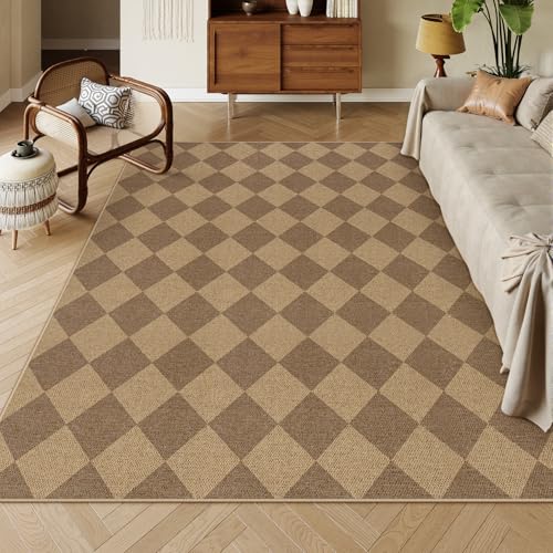 Lahome Checkered Easy Jute Outdoor Patio Rug, 6x9 Living Room Rugs Washable