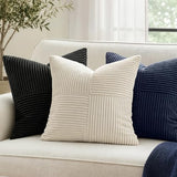 MIULEE Black Decorative Throw Pillow Covers 18x18 Inch for Couch Bed Sofa Pack of 2 Boho Farmhouse Throw Pillows Soft Cross Corduroy Patchwork Textured Cushion Cases