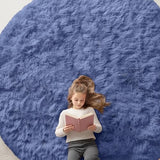 OLANLY Denim Blue Round Rugs for Bedroom - Machine Washable, 9 ft Circle Area Rugs for Living Room, Soft and Fluffy Shaggy Carpet for Teen Girl and Boys, Nursery Rooms, Dorms, Home Decor Aesthetic