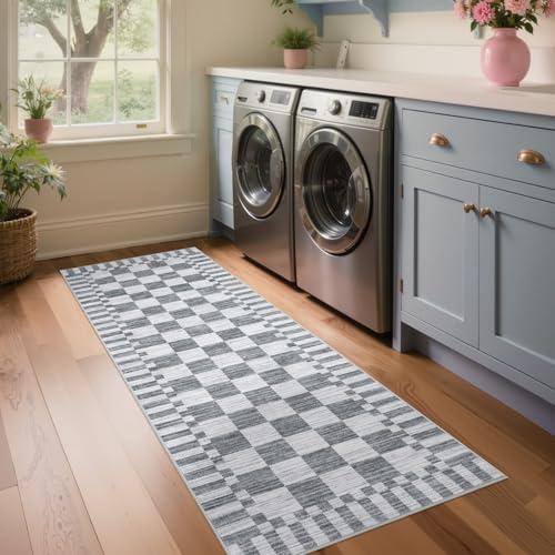 GarveeHome 2x12 Checkered Kitchen Runner Rug for Hallway Non Slip Washable