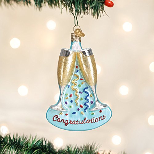 Old World Christmas Champagne Toast Glass Blown Ornament for Christmas Tree, Handcrafted Holiday Decoration, Adult Beverages Collection