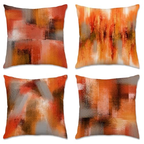 Hexagram Burnt Orange Pillow Covers 18x18 Set of 4, Decorative Outdoor Modern Orange Throw Pillow Covers, Farmhouse Cushion Case for Couch Sofa Indoor Home Bedroom Living Room Decor(No Insert)