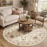 jinchan 7ft Traditional Floral Round Rug, Washable Rug, Oatmeal Rust