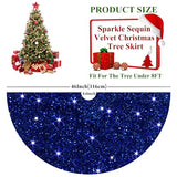 46 Inch Sequin Tree Skirt Christmas Royal Blue Velvet Tree Mat Xmas Tree Cover for Christmas Tree Decorations Rustic Fall Tree Dress Skirt Halloween Thanksgiving Ornaments