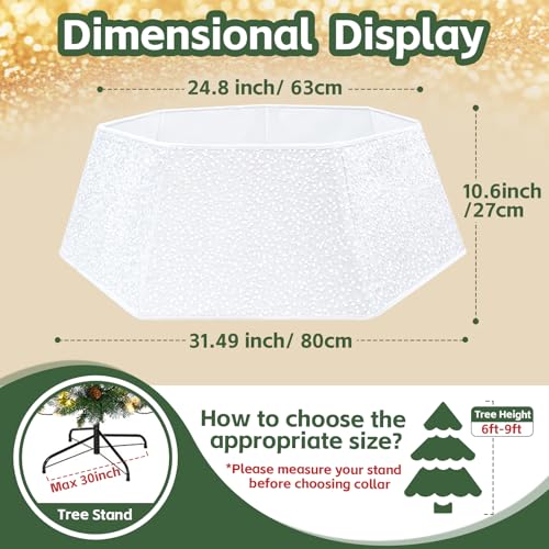 White Christmas Tree Collar for 9 ft Tree Foldable 31.49 Inch Sequin Christmas Tree Ring Velvet Tree Skirt Cover for Xmas Pencil Tree Holiday Decor