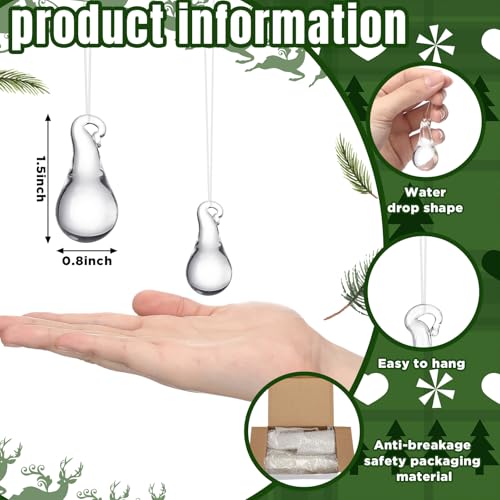 30 Pcs Clear Glass Teardrop Ornaments Christmas in July Crystal Raindrop Hanging Ornaments Crystal Chandelier Drop Pendant Icicles Decorations for Summer Tree Party Supplies (Mini Size)
