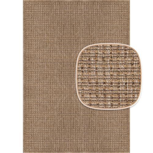 Beverly Rug Easy Jute Natural Rug 6x9 Solid Washable Durable Outdoor Indoor Area Rugs for Living Dining Room Patio Office Stain Resistant Non Shedding Casual Indoor Outside Carpet 6 x 9 Natural