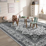 4x6 Area Rugs for Living Room, Washable Rug Vintage Floral, Gray