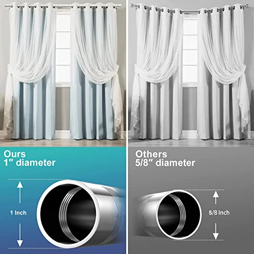 Long Curtain Rod for Windows 144 Inch - 1 inch Heavy Duty White Curtain Rods with 4 Brackets for Living Room Sliding Glass Door Outdoor, Adjustable Threaded Sections