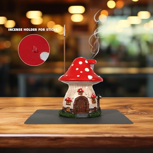 Cacukap Mushroom House Incense Burner, Cute Glow in The Dark Mushroom Incense Holder, Resin Material, Adorable Home Decor Gift
