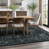 Black Vintage Distressed 8x10 Area Rugs for Living Room, Washable Non Slip Bedroom Rugs Under Bed Faux Wool Soft, Dark Medallion Pinted Thin Carpet for Dining Room Home Office