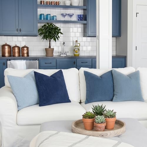 Decorative Corduroy Throw Pillow Covers 20x20 Inch Blue Ocean