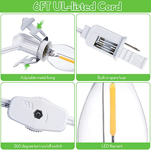 Accessory Cord with A LED Light Bulb Lamp Kit, 6Ft Christmas Village Lights Cord with On/Off Switch and Spare Fuse, Blow Mold Light for Christmas Houses Village, Holiday Craft Decorations(2 Pieces)