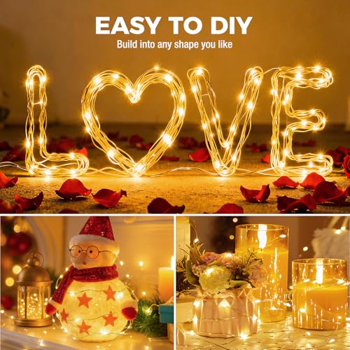 litogo 24 Pack 7FT 20 LED Fairy Lights Battery Operated, 3 Lighting Modes, Bulk Mini Twinkle String Lights Waterproof Silver Wire for Weddings Mason Jars Party Christmas Decorations-Warm White