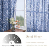 Schweek Blue Boho Curtains for Living Room, Western Rustic Floral Curtains 84 Inches Length, Semi Sheer Navy Blue Vintage Farmhouse Printed Patterned Curtain Drapes