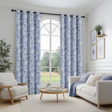 FMFUNCTEX 100% Blackout Floral Curtains for Bedroom, Blue Curtains 84 inches Long Blossom Flower Patterned for Living Room,Thermal Insulated Farmhouse Drapes, Grommet Top 2 Panels (White on Blue)