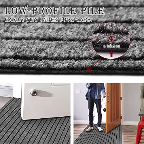 AYOHA Runner Rug 2' x 6' Indoor/Outdoor Carpet for Hallway Kitchen Entryway Patio Lobby Garage Deck Area Rugs with Natural Non-Slip Rubber Backing, Gray/Black Strip (Available for Custom Sizes)