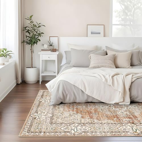 9x12 Washable Area Rug for Living Room - Non-Slip Rugs Terracotta Beige