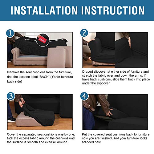 H.VERSAILTEX 4 Piece Stretch Sofa Covers for 3 Cushion Couch Bundles Armless Futon Cover, Black