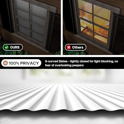 LazBlinds No Tools No Drill Cordless Aluminum Mini Blinds, 100% Privacy S-Curve Blinds for Windows, Room Darkening Horizontal Window Blinds and Shades for Home, 34" W x 36" H, White