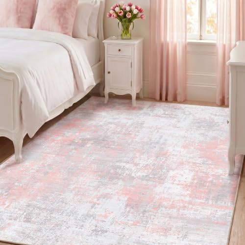Fixwal Washable 5x7 Bedroom Area Rug, Non-Slip, Gray/Pink