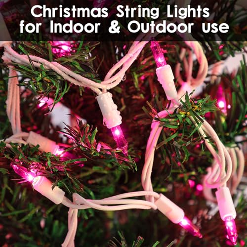 TIGOMOOV Pink Mini Christmas String Lights-21ft 100 Count Incandescent Fairy Lights with White Cord-Plug in Decorative Lights for Christmas Tree, Valentine's Day, Wedding&Home Decor (Indoor Outdoor)