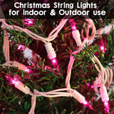 TIGOMOOV Pink Mini Christmas String Lights-21ft 100 Count Incandescent Fairy Lights with White Cord-Plug in Decorative Lights for Christmas Tree, Valentine's Day, Wedding&Home Decor (Indoor Outdoor)