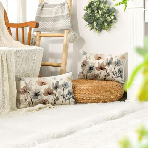 AVOIN colorlife Poppy Flowers Chinoiserie Pillow Covers 12x20 Inch Set of 2