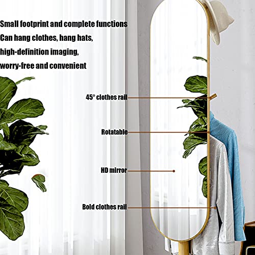 Mirror Full-Length Mirror Coat Hanger One-Piece Vertical Rotating Home Bedroom Fitting Floor Mirror Ins Wind Brass