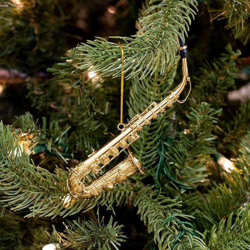 Broadway Gifts Gold Saxophone Christmas Tree Ornament Decoration 4.5 inches | Hand-Crafted Brass Sax in Red Gift Box for Band Student or Teacher- Saxophone Player