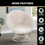 PrinceDeco Velvet Round Saucer Chair Cover (Slipcover Only) High Stretch Papasan Chair Cushion Cover Removable Furniture Protector for Living Room Washable,Fits 29-37 inch, Medium, Ivory
