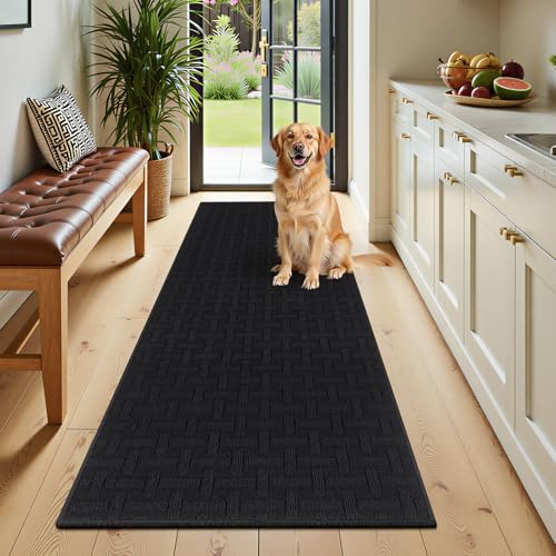 Hallway Runner Rug 2x6ft Kitchen Floor Mat Modern Geometric Non Slip Throw Rugs Busy Traffic Extended Indoor Doormat Machine Washable Accent Carpet for Laundry Bedroom(Black)