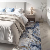 PADOOR Abstract 2'x6' Runner Rug, Washable Non-Slip Low Pile, Marble Blue
