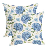 Spring Floral Pillow Covers 18x18 Pack of 2 Blue Hydrangea Flower Throw Pillow Covers Decoration,Summer Holiday Decor Pillowcase Rustic Farmhouse Linen Cushion Case for Home Sofa Couch Outdoor