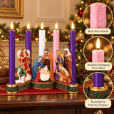 Christmas Flameless Advent Candles, Taper Church Christian Decor, Real Wax