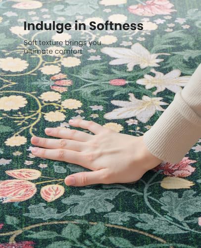 AMADA HOMEFURNISHING 8x10 Washable Area Rugs for Living Room, Non-Slip & Low-Profile Floral Large Area Rug with Durable Edge Binding, Soft Rugs for Living Room, Bedroom, Dining Room